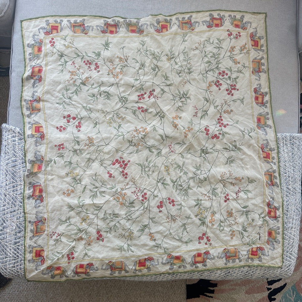 Vintage Jim Thompson Thai Silk Lucky Elephant 100% Silk Scarf 32x32